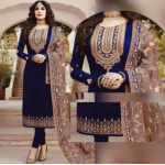 Ladies Chiffon Crinkle Embroidered Navy Blue Shalwar Kameez ZR-94 (Unstitched)
