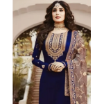 Ladies Chiffon Crinkle Embroidered Navy Blue Shalwar Kameez ZR-94 (Unstitched)