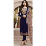 Ladies Chiffon Crinkle Embroidered Navy Blue Shalwar Kameez ZR-94 (Unstitched)