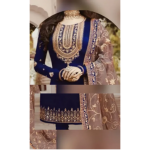 Ladies Chiffon Crinkle Embroidered Navy Blue Shalwar Kameez ZR-94 (Unstitched)