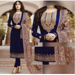 Ladies Chiffon Crinkle Embroidered Navy Blue Shalwar Kameez ZR-94 (Unstitched)