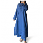 Prussian Blue Summer Lawn Dress for Women, Lacework Shirt and Trouser, Stylish 2-Piece Set