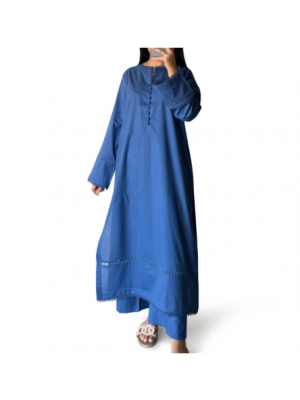 Prussian Blue Summer Lawn Dress for Women, Lacework Shirt and Trouser, Stylish 2-Piece Set