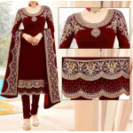 Ladies Chiffon Crinkle Embroidered Maroon Shalwar Kameez HS-197 (Unstitched)