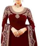 Ladies Chiffon Crinkle Embroidered Maroon Shalwar Kameez HS-197 (Unstitched)
