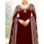 Ladies Chiffon Crinkle Embroidered Maroon Shalwar Kameez HS-197 (Unstitched)
