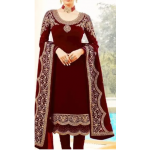 Ladies Chiffon Crinkle Embroidered Maroon Shalwar Kameez HS-197 (Unstitched)