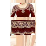 Ladies Chiffon Crinkle Embroidered Maroon Shalwar Kameez HS-197 (Unstitched)