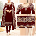 Ladies Chiffon Crinkle Embroidered Maroon Shalwar Kameez HS-197 (Unstitched)